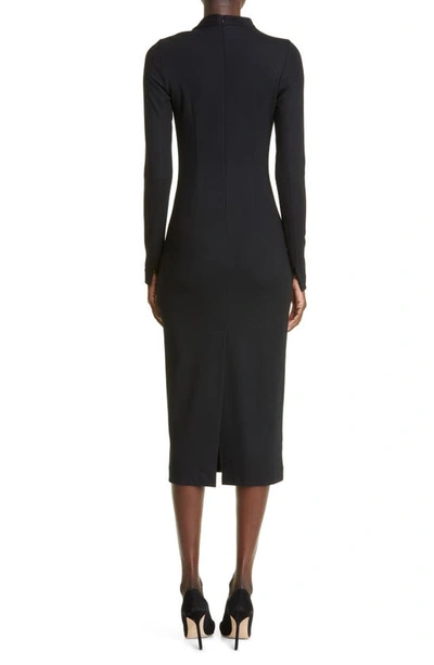 Shop Adam Lippes Asymmetric Long Sleeve Wool Midi Dress In Black