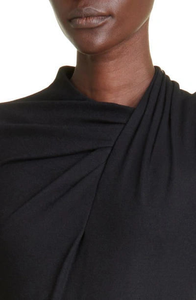 Shop Adam Lippes Asymmetric Long Sleeve Wool Midi Dress In Black