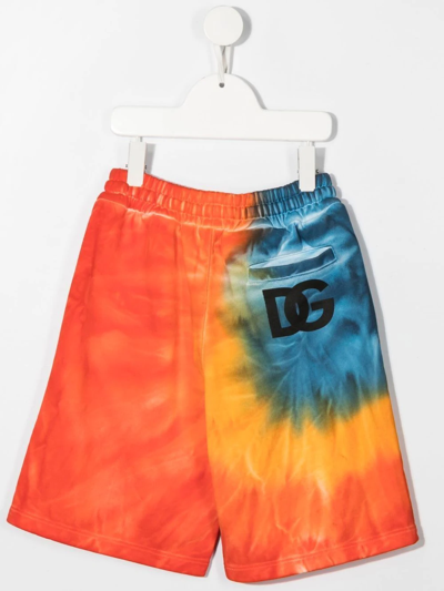 Shop Dolce & Gabbana Tie Dye-print Cotton Shorts In Orange