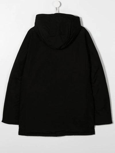 Shop Woolrich Hooded Button-up Long-sleeve Coat In Black