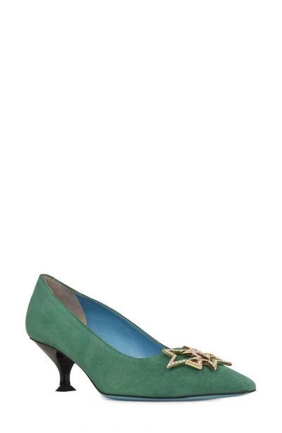 Shop Valentina Rangoni Dorata Leather Kitten Heel In Smeraldo Cashmere