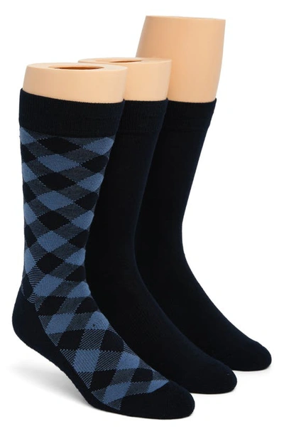 Shop Nordstrom Rack Cushioned Patterned Crew Socks In Blue Buffalo Check