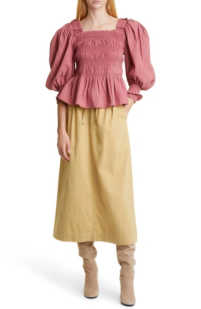 Shop Sea Therese Cotton Twill Midi Skirt In Cream