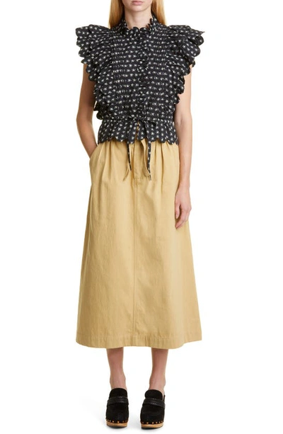 Shop Sea Therese Cotton Twill Midi Skirt In Cream