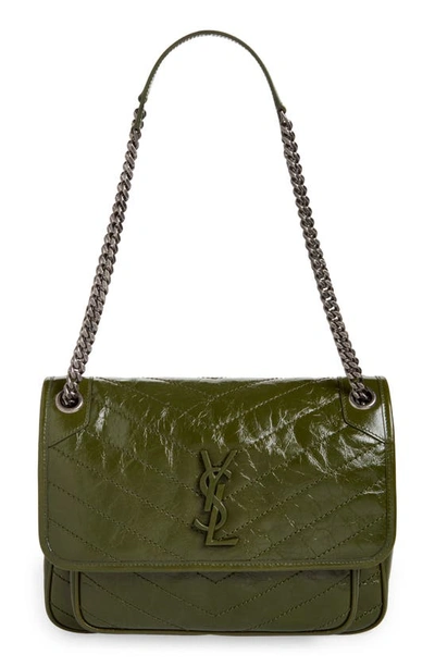 Shop Saint Laurent Medium Niki Matelassé Leather Shoulder Bag In 3131 Dark Pine
