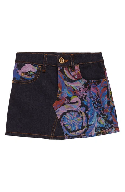 Shop Versace Kids' Kaleidoscope Denim Skirt In Blu Multicolor