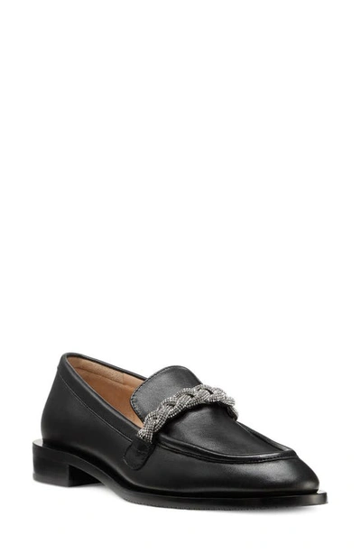 Stuart Weitzman Crystal-embellished Chain-link Loafers In Black