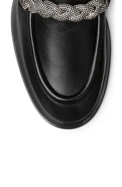 Stuart Weitzman Crystal-embellished Chain-link Loafers In Black