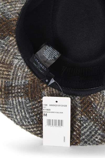 Pre-owned Chanel Brown & Grey Wool Fedora Medium