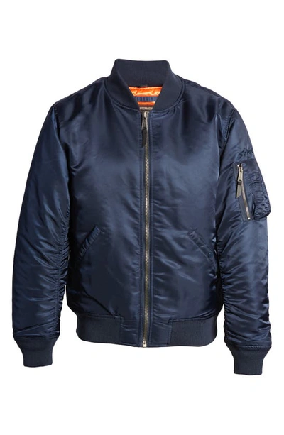 Shop Schott Water Resistant Ma-1 Flight Jacket In Navy