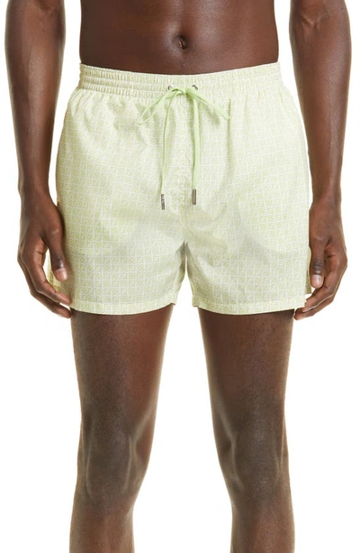 Shop Fendi Karligraphy Nylon Shorts In Natural/ Light Green