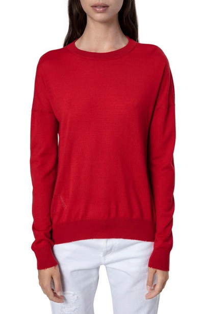 Zadig & Voltaire Cici Heart Patch Merino Wool Sweater In Rouge