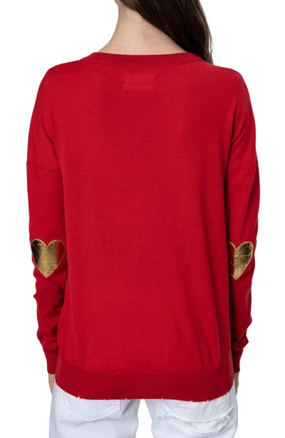 Zadig & Voltaire Cici Heart Patch Merino Wool Sweater In Rouge