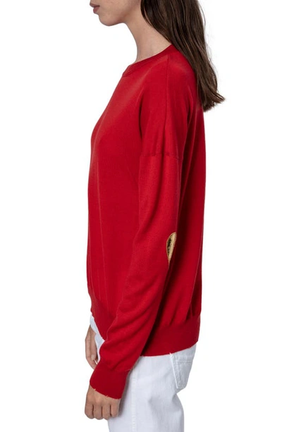 Zadig & Voltaire Cici Heart Patch Merino Wool Sweater In Rouge