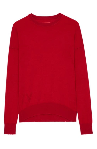 Zadig & Voltaire Cici Heart Patch Merino Wool Sweater In Rouge