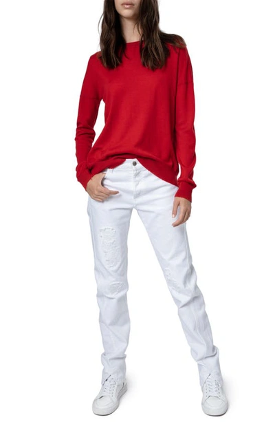 Zadig & Voltaire Cici Heart Patch Merino Wool Sweater In Rouge