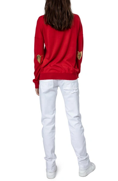 Zadig & Voltaire Cici Heart Patch Merino Wool Sweater In Rouge
