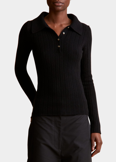 Shop Khaite Hans Polo Cashmere Sweater In Black