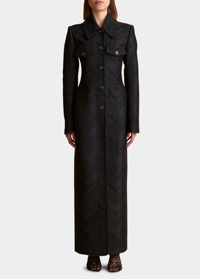 Shop Khaite Estelle Long Button-front Coat In Black