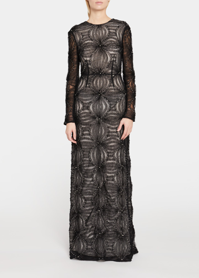 Shop Erdem Yoanna Pearlescent Beaded Back-cutout Gown In Black