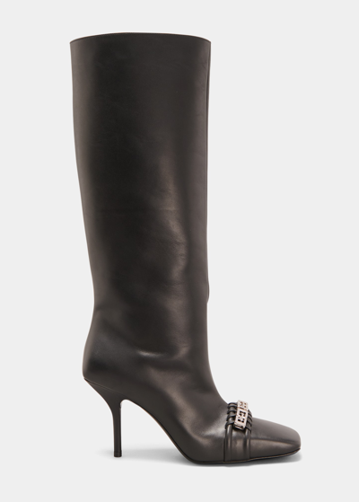 Shop Givenchy Woven G Chain Calfskin Tall Boots In Black