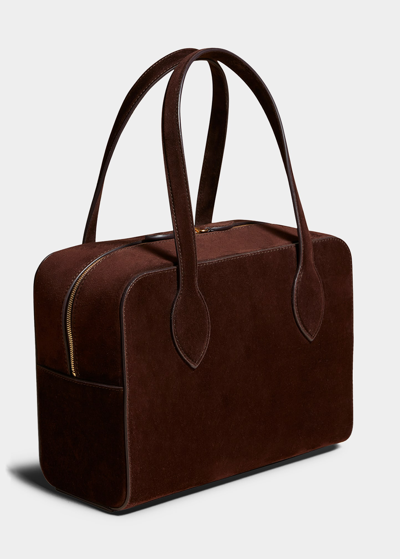 Shop Khaite Maeve Zip Suede Top-handle Bag In Clay