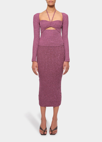 Shop Jonathan Simkhai Ashton Marled Compact Rib Midi Skirt In Mulberry Multi