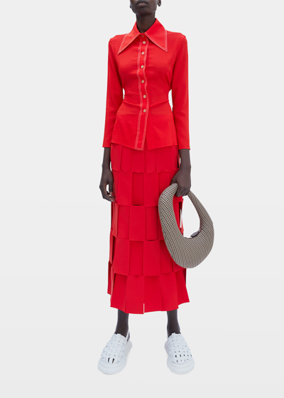Shop A.w.a.k.e. Laser-cut Double-layered Maxi Skirt In Red