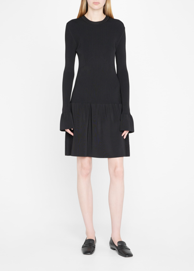 Shop Tanya Taylor Roxanne Bell-cuff Mini Knit Dress In Black