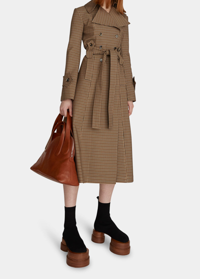 Shop A.w.a.k.e. Gingham Belted Trench Coat In Beige Gingham