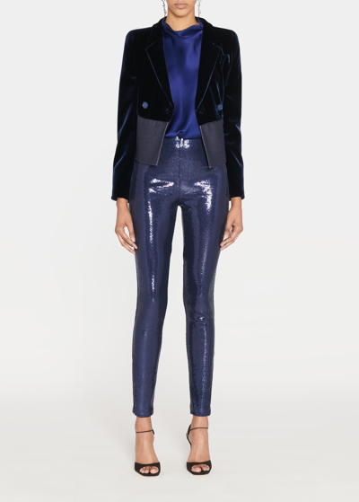 Shop Giorgio Armani Sequin Ankle Leggings In Dark Blue