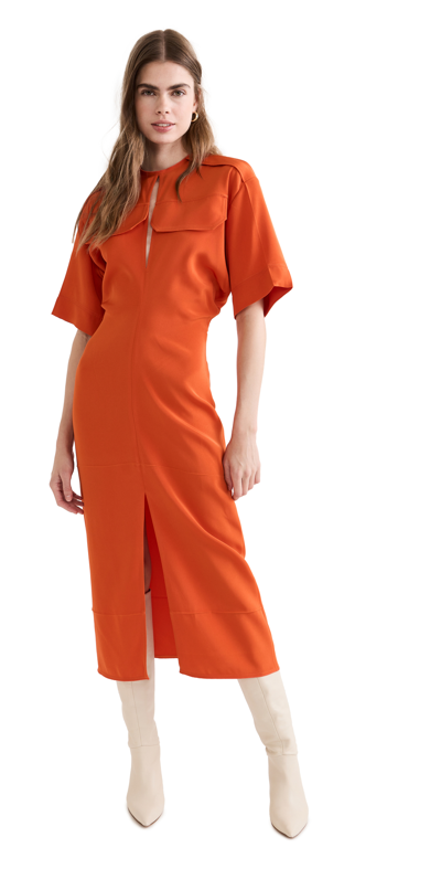 Shop Victoria Beckham Utility Detail Dress In Orange