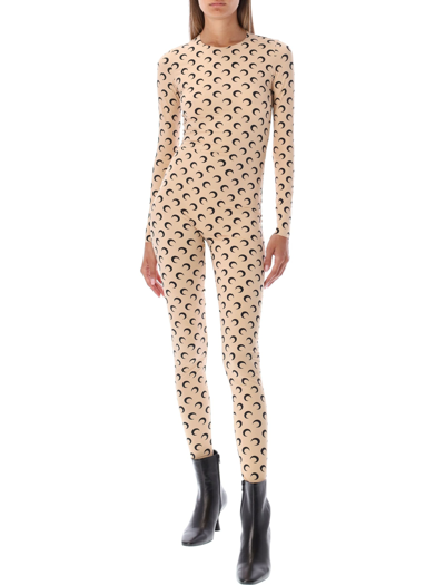 Shop Marine Serre All Over Moon Catsuit In Moon Tan