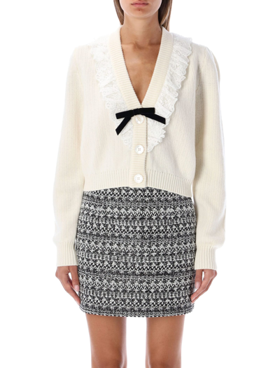 Alessandra Rich Lace Volant Knitted Cardigan In White | ModeSens