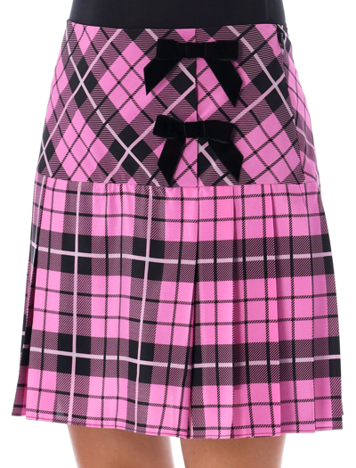 Shop Alessandra Rich Tartan Print Silk Mini Skirt In Pink