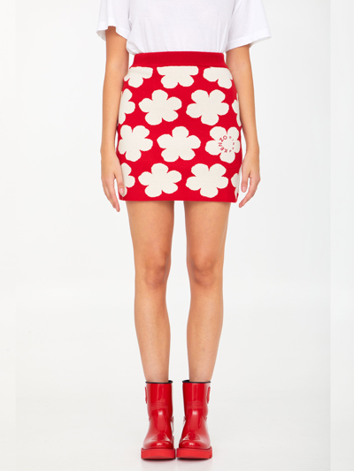 Shop Kenzo Floral Jacquard Miniskirt In Red