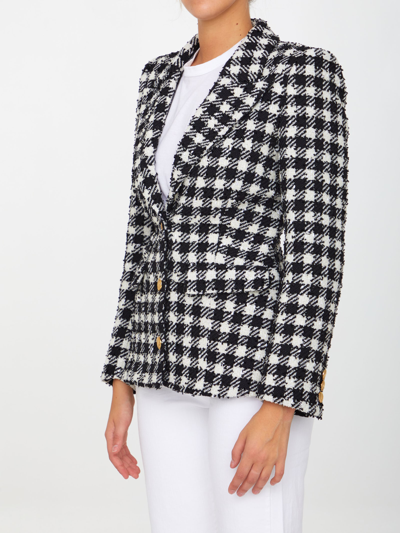 Shop Alessandra Rich Vichy Tweed Jacket In Black/white