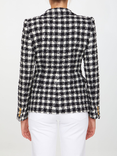 Shop Alessandra Rich Vichy Tweed Jacket In Black/white
