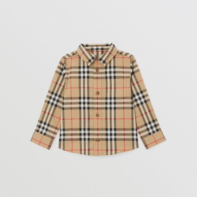 Shop Burberry Childrens Vintage Check Stretch Cotton Shirt In Archive Beige
