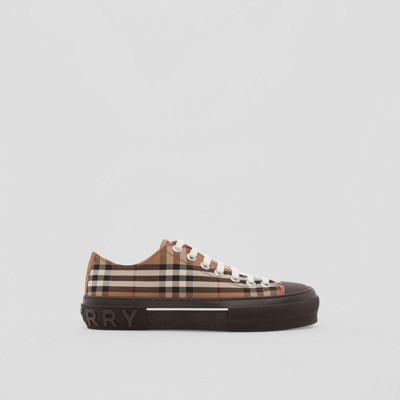 Shop Burberry Check Cotton Sneakers In Birch Brown