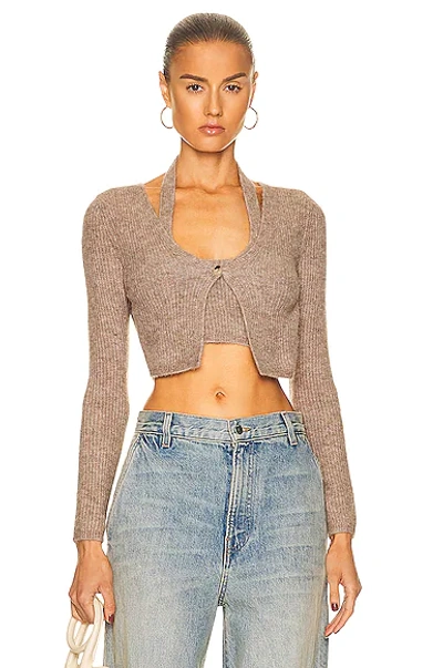 Shop Alexander Wang T Twinset Halter Cardigan In Dark Oatmeal Melange