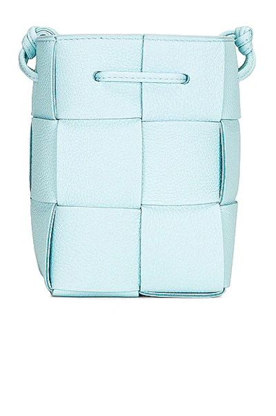 Shop Bottega Veneta Mini Crossbody Bucket Bag In Pale Blue & Gold