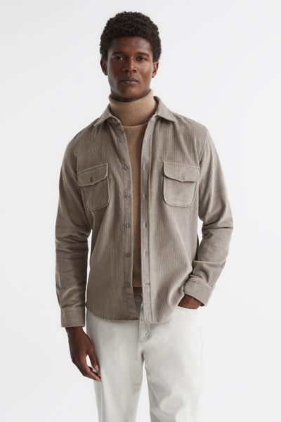 Shop Reiss Bonucci - Grey Corduroy Twin Pocket Overshirt, Uk X-small
