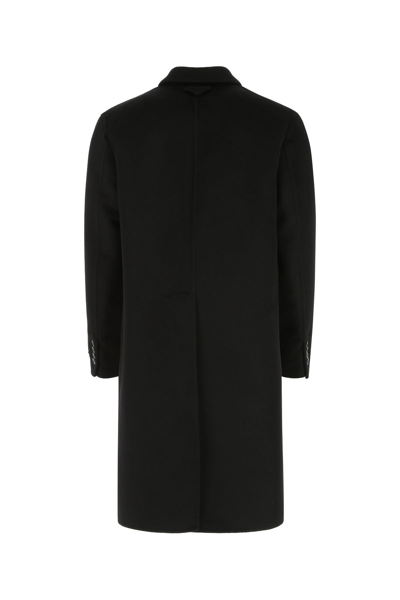 Prada Cappotto In Misto Lana Nera Uomo