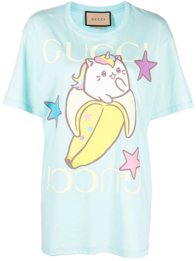 Shop Gucci X Bananya Logo-print T-shirt In Blue