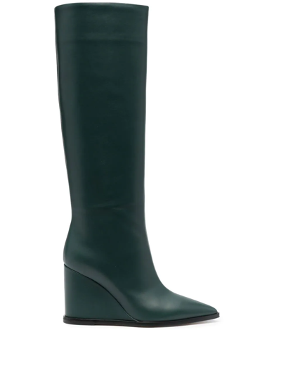 Shop Gianvito Rossi 100mm Knee-high Wedge Boots In Grün