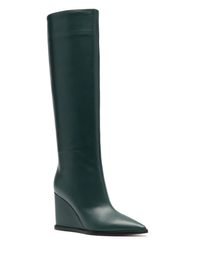 Gianvito Rossi 100mm Knee-high Wedge Boots In Dark Green | ModeSens