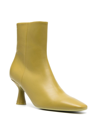 Mm6 Maison Margiela Olive Green 90mm Leather Ankle Boots In Grün