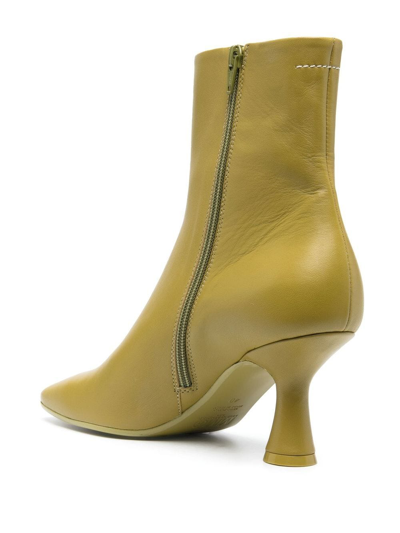 Mm6 Maison Margiela Olive Green 90mm Leather Ankle Boots In Grün