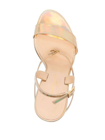 Shop Jennifer Chamandi Tommaso 105 Holographic-finish Sandals In Gold